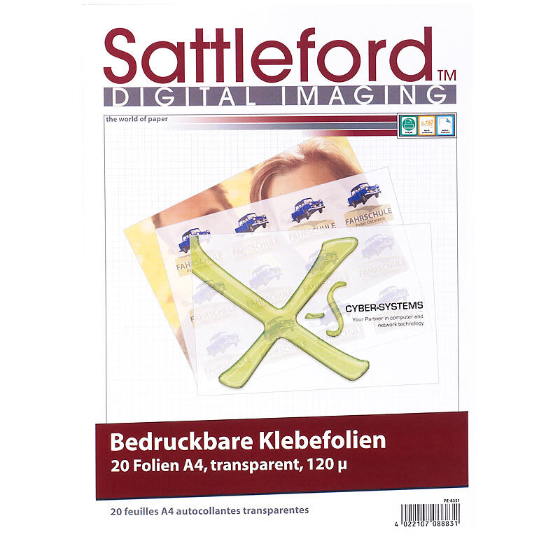 Sattleford 20 Klebefolien A4 transparent für Inkjet