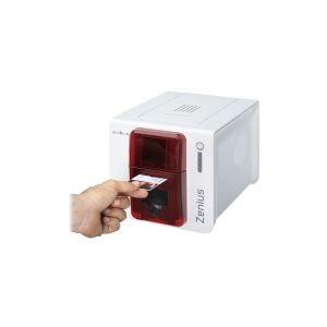 Evolis Zenius Classic line - Plastikkortprinter - farve - blæksubliminering/termisk transfer - CR-80 Card (85.6 x 54 mm) - op til 500 kort/time (mono) / op til 150 kort/time (farve) - kapacitet: 50 kort - USB - rød