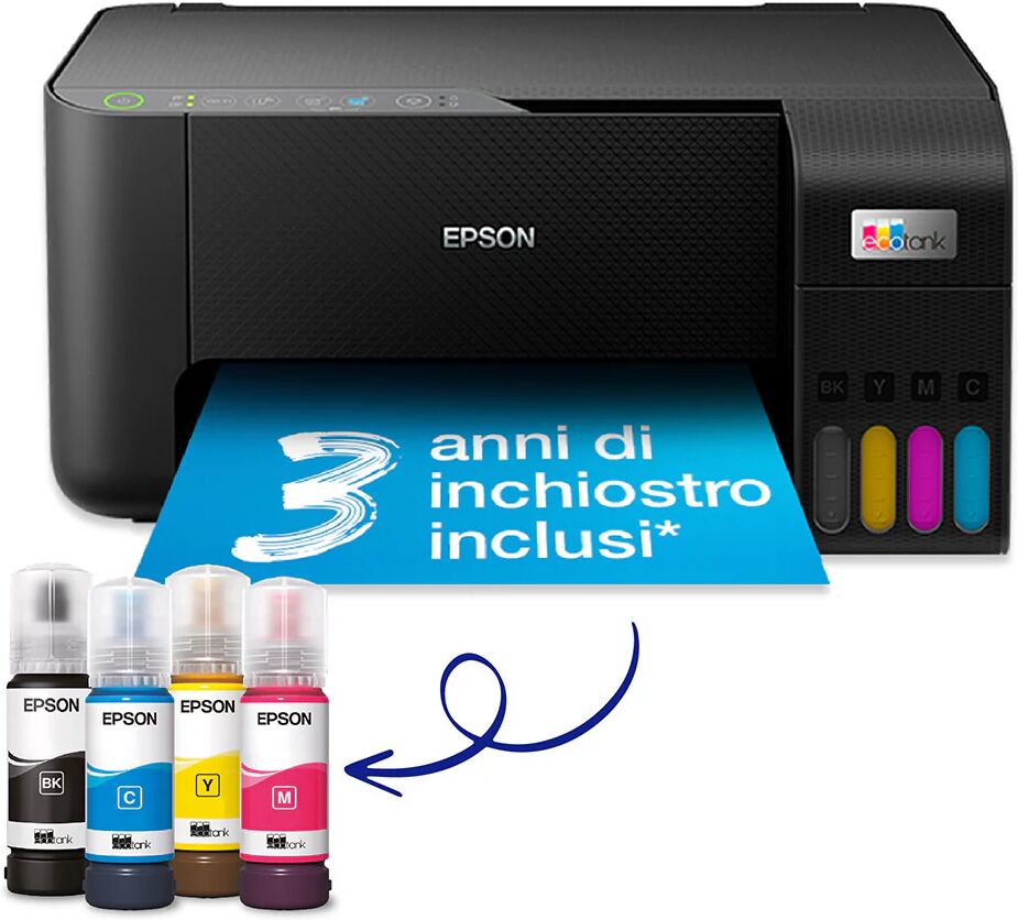 Epson EcoTank ET-2811 stampante multifunzione inkjet 3-in-1 A4, serbatoi ricaricabili alta capacità, 4 flaconi inclusi pari a 3600pag B/N 6500pag colore, Wi-FI Direct, USB