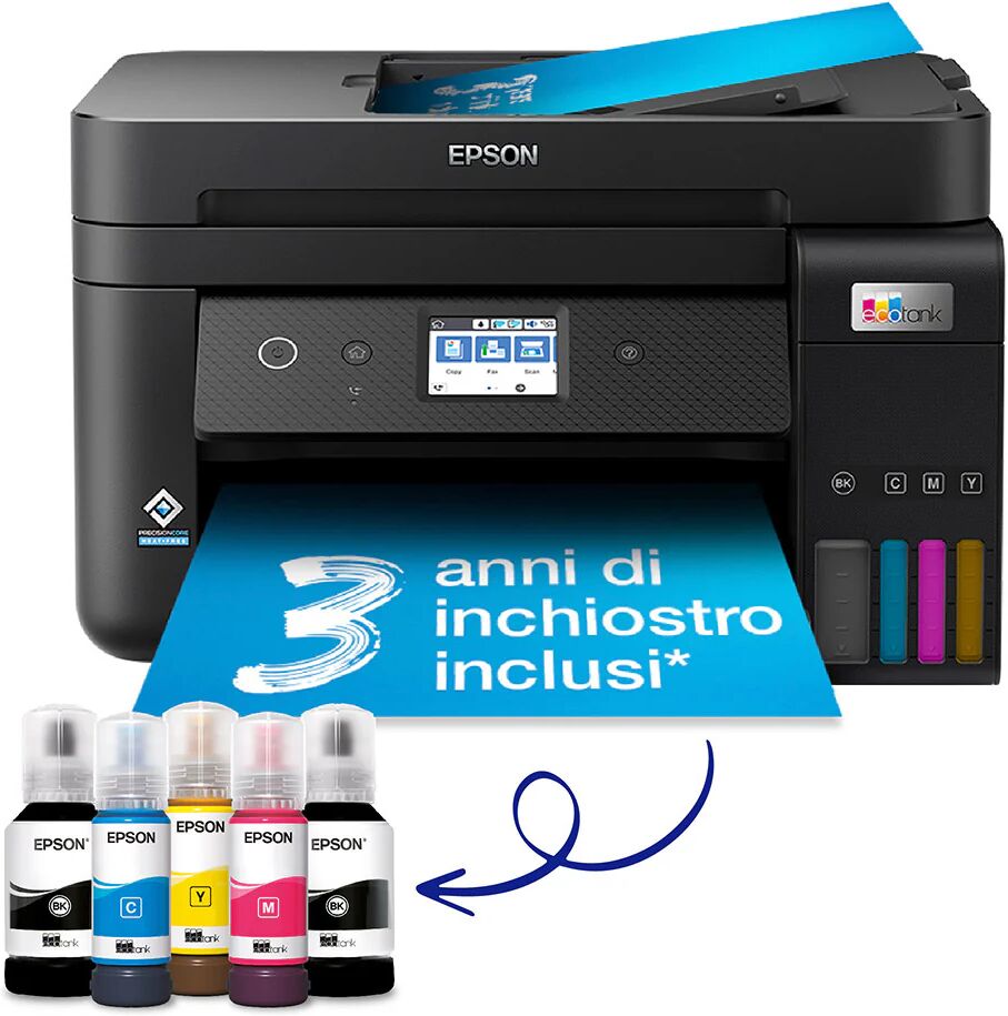 Epson EcoTank ET-4800 stampante multifunzione inkjet 4-in-1 A4, serbatoi ricaricabili alta capacità, 5 flaconi inclusi pari a 14000pag B/N 5200pag colore, Wi-FI Direct, USB