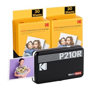 Kodak Mini 2 Retro 4PASS Mobile Photo Printer 5.3 x 8.6 cm Pack of 68 Sheets Black