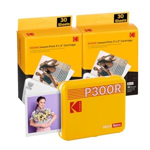 Kodak Mini 3 Retro 4PASS Portable Photo Printer (3x3) + 68 Sheets Bundle, Yellow