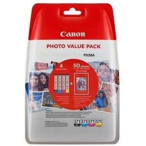 Canon CLI-571XL C/M/Y/BK Tinten-Multipack + 50 Blatt Foto Papier PP-201