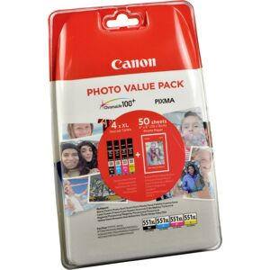 4 Canon Tinten 6443B006  CLI-551XL  BK C M Y  50 Blatt 10x15 original