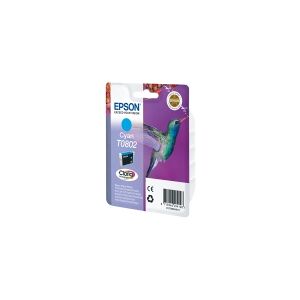 Epson T0802 - Cyan - original - blister med RF/akustisk alarm - blækpatron - for Stylus Photo P50, PX650, PX660, PX700, PX710, PX720, PX730, PX800, PX810, PX820, PX830