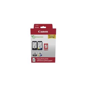 Canon PG-575/CL-576 Photo Paper Value Pack - 2 pakker - sort, farve (cyan, magenta, gul) - original - hængekasse - blækpatron/papirsæt - for PIXMA TR4750i, TR4751i, TS3550i, TS3551i