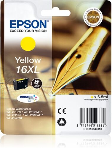 Epson Cartucho de tinta original EPSON 16XL, Bolígrafo y crucigrama 6,5 ml , Amarillo, C13T16344022, T1634