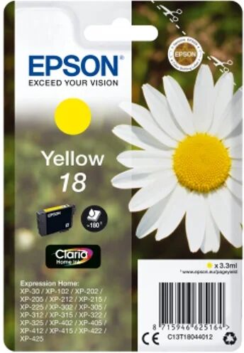 Epson Cartucho de tinta original EPSON, Tinta Claria Home, 18, Margarita 3,3 ml , Amarillo, C13T18044012, T1804