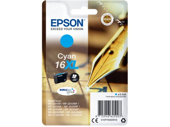Epson Cartucho de tinta original EPSON 16XL, Bolígrafo y crucigrama 6,5 ml , Cian, C13T16324012, T1632