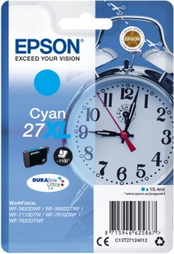 Epson Cartucho de tinta original EPSON 27XL, Despertador 10,4 ml , Cian, XL, C13T27124012, T2712