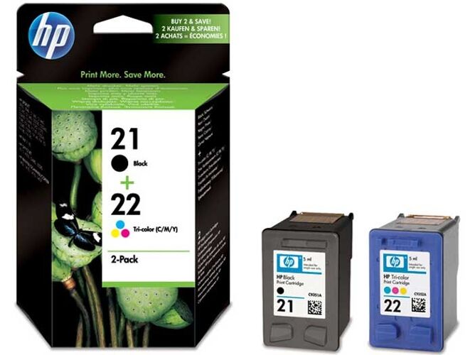 HP Pack 2 cartuchos tinta SD367AE: HP 21 negro + HP 22 tricolor