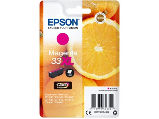 Epson Cartucho de tinta original EPSON, 33, Naranjas 8,9 ml , Magenta, Alta, XL, C13T33634012, T3363