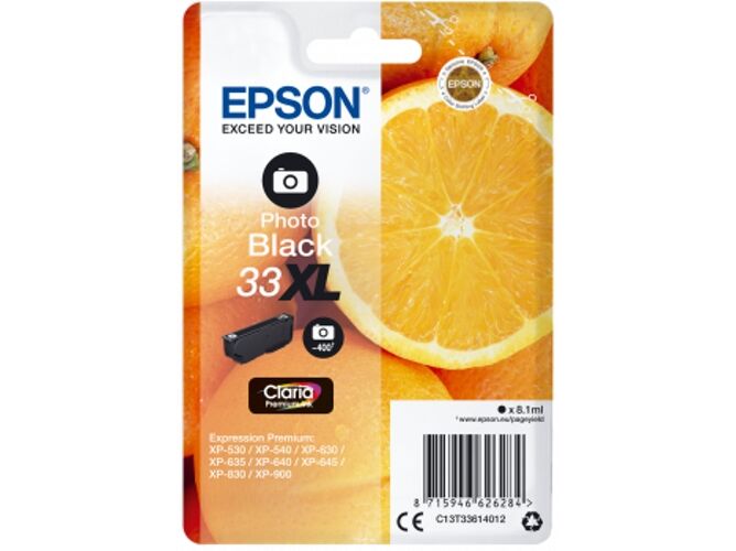 Epson Cartucho de tinta original EPSON, 33, Naranjas 8,1 ml , Negro foto, XL, C13T33614012, T3361