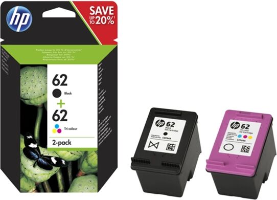 HP Pack de ahorro de 2 cartuchos de tinta Original HP 62 Negro, Tricolor para HP OfficeJet 5740 HP ENVY 5540, 5640, 7640