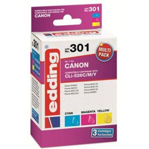 Encre remplace Canon CLI-526C, CLI-526M, CLI-526Y compatible pack bundle cyan, magenta, jaune EDD-301 18-301