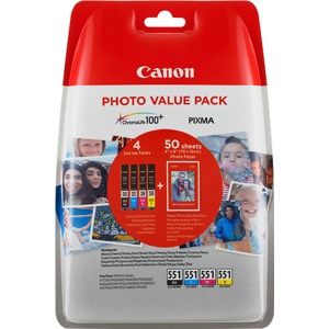 Canon 6508B005 Value Pack Noir(e) / Cyan / Magenta / Jaune Original CLI-551 Photo - Publicité