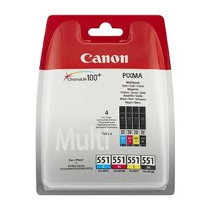 Canon CLI-551 C/M/Y/BK Photo Value Pack - Pack de 4 - 7 ml - noir, jaune, cyan, magenta - original - coque avec sécurité - réservoir d'encre/kit papiers - - Publicité