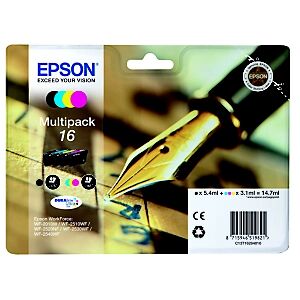 Epson 16 "Stylo à plume" Cartouche d'encre originale DURABrite Ultra C13T16264012 - Pack Noir + Couleurs - Publicité