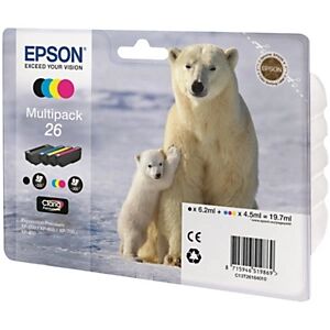 Epson 26 "Ours Polaire" Cartouche d'encre originale Claria Premium C13T26164010 - Pack Noir + Couleurs - Publicité