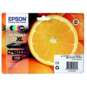 Epson 33 XL "Oranges" Cartouche d'encre originale grande capacité Claria Premium C13T33574011 - Pack Noir + Noir Photo + Couleurs - Publicité