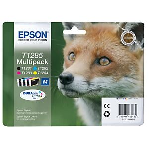 Epson T1285 "Renard" Cartouche d'encre originale DURABrite Ultra C13T12854012 - Pack Noir + Couleurs - Publicité