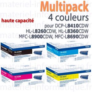 Multipack 4 couleurs hautes capacités Brother TN423 d'origine