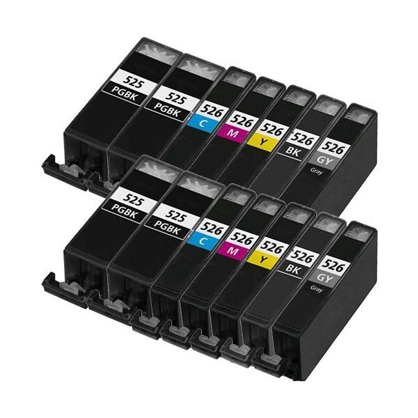 Compatible Canon PGI-525 / CLI-526 - Pack 14 cartouches d'encre (avec grise) - 6 couleurs (dont grise)