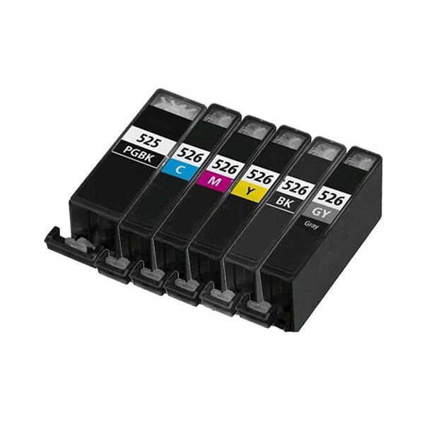 Compatible Canon PGI-525 / CLI-526 - Pack 6 cartouches d'encre (avec grise) - 6 couleurs (dont grise)