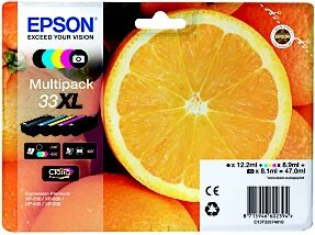 Epson 33 XL "Oranges" Cartouche d'encre originale grande capacité Claria Premium C13T33574011 - Pack Noir + Noir Photo + Couleurs