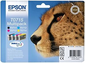 Epson T0715 "Guépard" Cartouche d'encre originale DURABrite Ultra C13T07154012 - Pack Noir + Couleurs