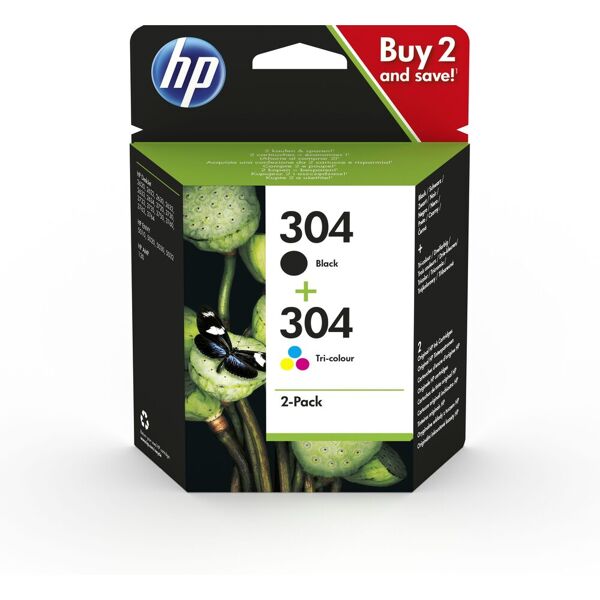 hp originale cartuccia hewlett packard 304 + 304 nero + colore  3jb05ae#301