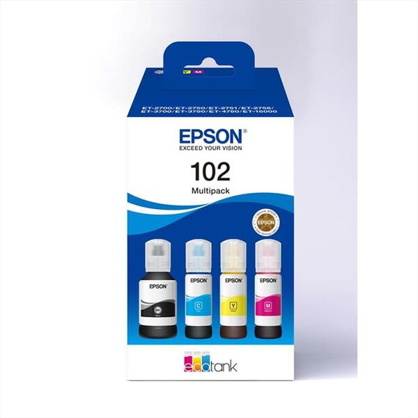 epson flacone inchiostro ecotank 102 mpk 4 col-nero, ciano, magenta, giallo