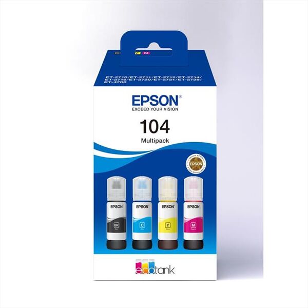 epson flacone inchiostro ecotank 104 mpk 4 col-nero, ciano, magenta, giallo