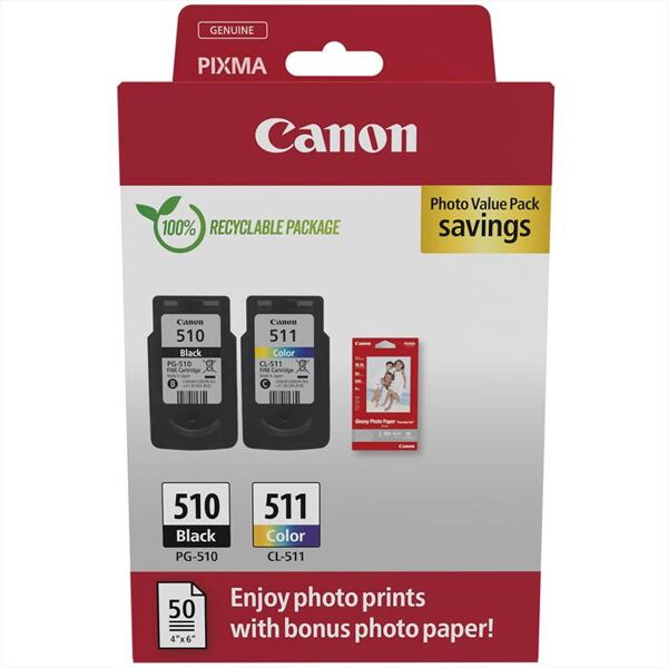 canon pg-510 + cl-511 + carta fotografica gp-501-multi