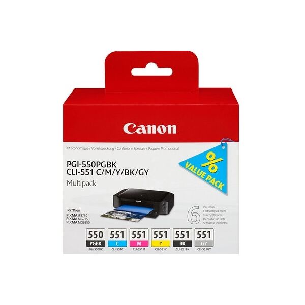 cartuccia originale canon 6496b005 multipack pgi-550 / cli-551 (conf. da 5 pz.) nero+colore