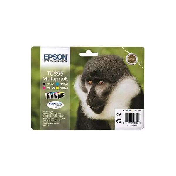 cartuccia originale epson c13t08954010 multipack t0895 scimmia (conf. da 4 pz.) nero+colore