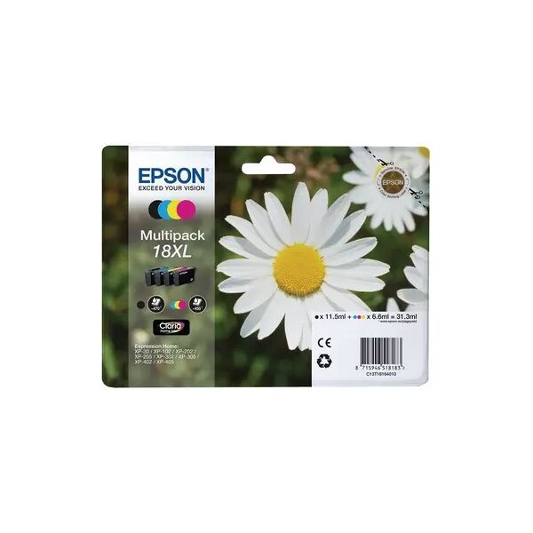 cartuccia originale epson c13t18164010 multipack 18 xl margherita (conf. da 4 pz.) nero+colore