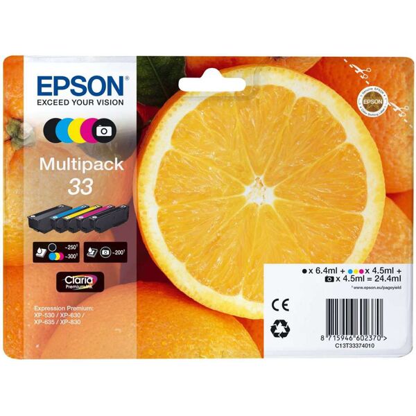 epson c13t33374011 cartuccia originale multipack nero, ciano, magenta, nero per foto, giallo - oranges 33 claria premium ink c13t33374011