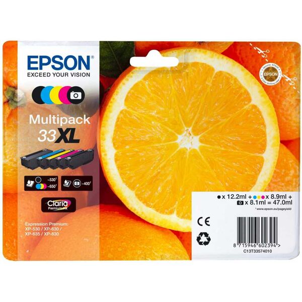 epson c13t33574011 cartuccia originale multipack nero, ciano, magenta, nero per foto, giallo - oranges 33xl claria premium ink c13t33574011