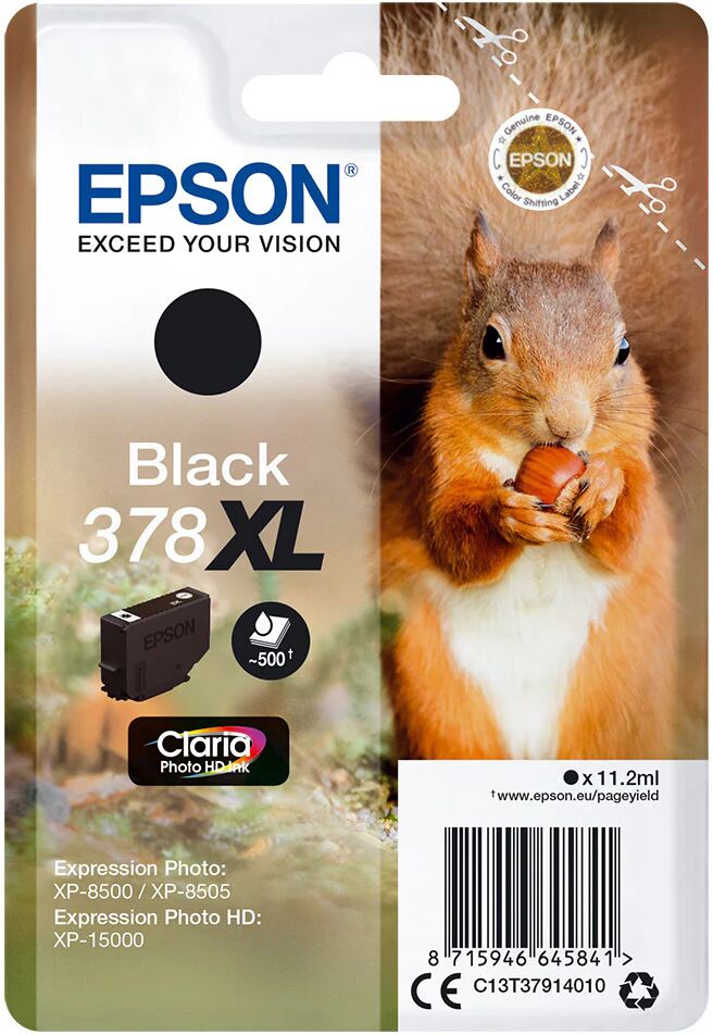 Epson Squirrel Singlepack Black 378XL Claria Photo HD Ink