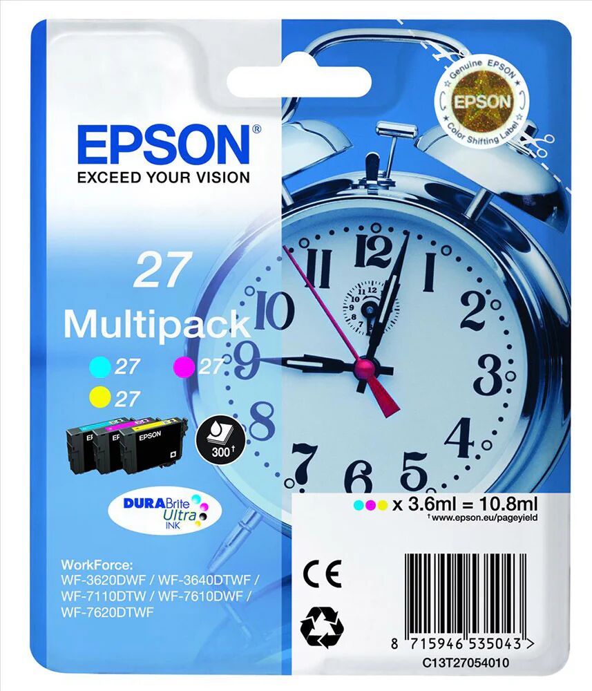 Epson Alarm clock 27 DURABrite Ultra Multi-pack cartuccia d'inchiostro 1 pz Originale Ciano, Magenta, Giallo
