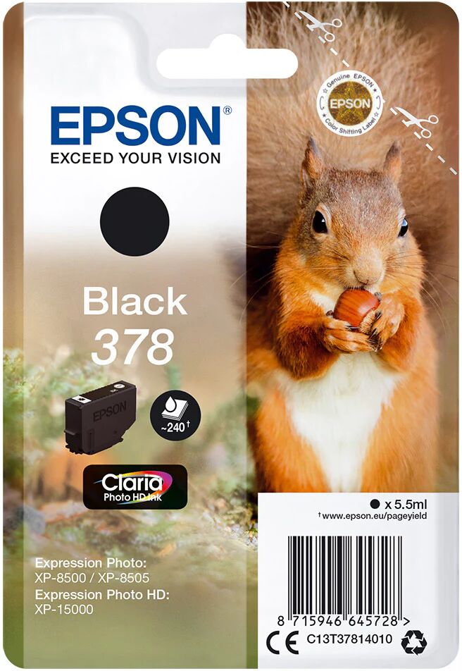 Epson Squirrel Singlepack Black 378 Claria Photo HD Ink