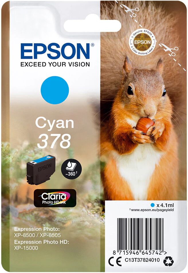 Epson Squirrel Singlepack Cyan 378 Claria Photo HD Ink