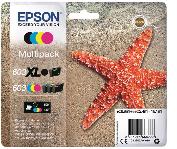 Epson 603 Stella Marina T03a Xl Multipack Mixed 4 Colori-nero, Ciano, Magenta, Giallo