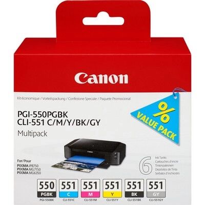 Cartuccia originale Canon 6496B005 Multipack PGI-550 / CLI-551 (Conf. da 5 pz.) NERO+COLORE