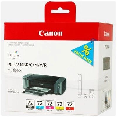Cartuccia originale Canon 6402B009 Multipack PGI-72 MBK/C/M/Y/R (Conf. da 5 pz.) NERO OPACO+COLORE