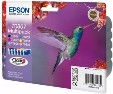 Cartuccia originale Epson C13T08074011 Multipack T0807 Colibri (Conf. da 6 pz.) NERO+COLORE