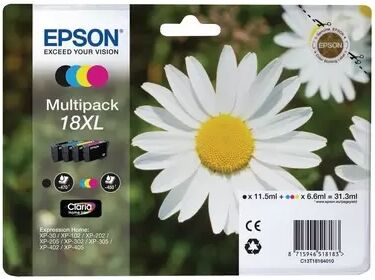 Cartuccia originale Epson C13T18164010 Multipack 18 XL Margherita (Conf. da 4 pz.) NERO+COLORE