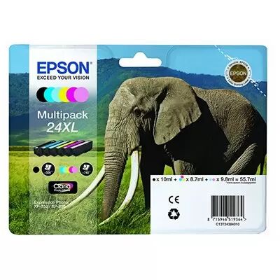 Cartuccia originale Epson C13T24384010 Multipack 24 XL Elefante (Conf. da 6 pz.) NERO+COLORE