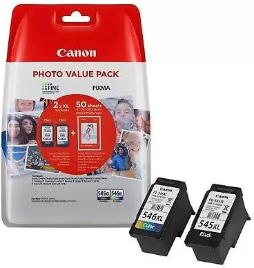 Cartuccia originale Canon 8286B006AA Multipack PG-545XL / CL-546XL (Conf. da 2 pz.) + 50 Fogli lucidi 4 x 6 NERO+COLORE